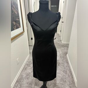 Calvin Klein satin elegant midi dress with twist shoulder straps.